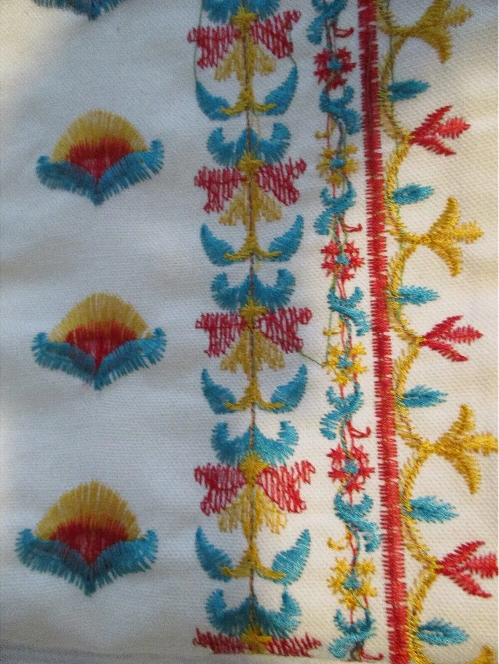 Vintage Indian Style Embroidered Table Runner 96x12 Boho Geometric Trim Cream